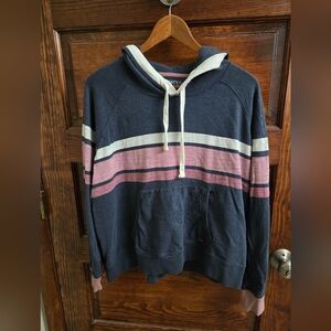 Faherty Womens's XL Navy and Pink Striped Sunwashed Hoodie